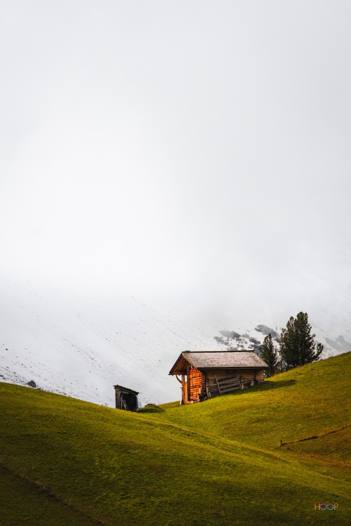 Mountain hut at alpine pasture.